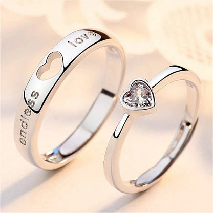 2-Piece Zircon Heart Couple Rings Set – Timeless Wedding Jewelry for Him and Her