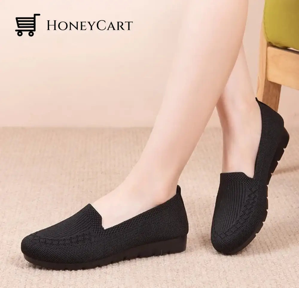 2022 Casual Shoes Womens Mesh Breathable Slip On Flat Ladies Loafers Black / 5.5 Tool