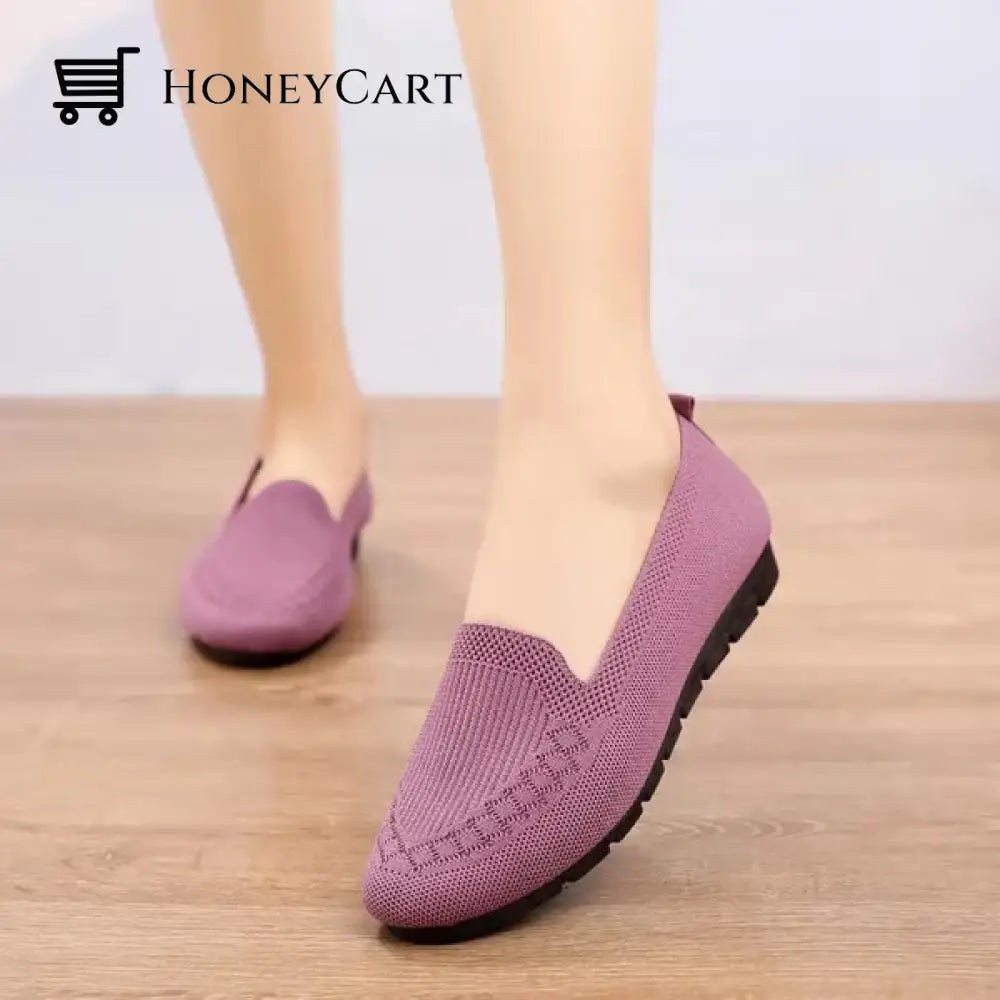 2022 Casual Shoes Womens Mesh Breathable Slip On Flat Ladies Loafers Purple / 5.5 Tool