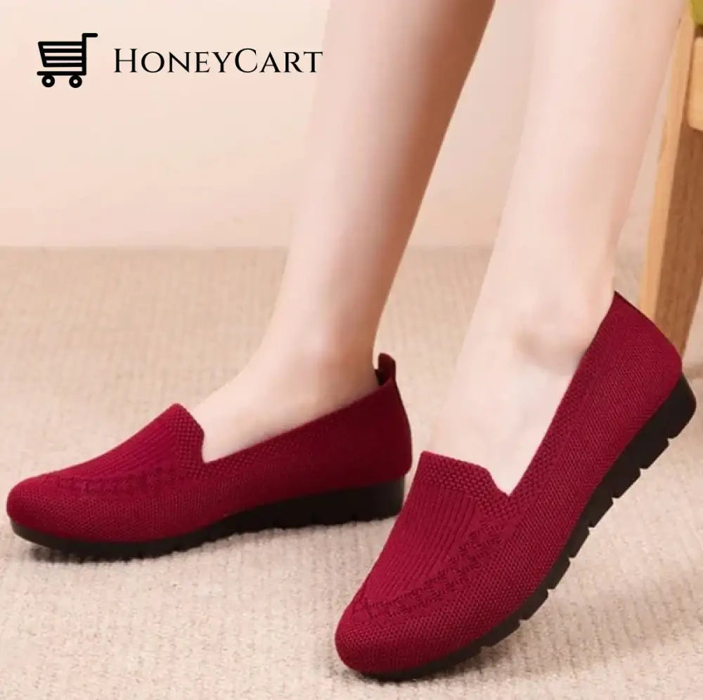 2022 Casual Shoes Womens Mesh Breathable Slip On Flat Ladies Loafers Red / 5.5 Tool