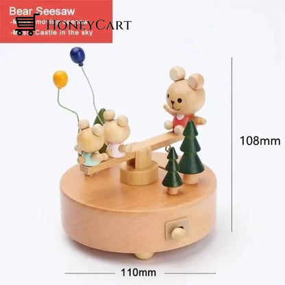 2022 Early Christmas Promotion-Handmade Wooden Rotating Music Boxes Bear Seesaw