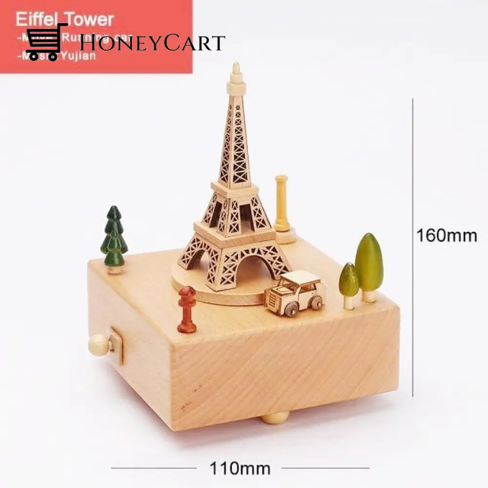 2022 Early Christmas Promotion-Handmade Wooden Rotating Music Boxes Eiffel Tower