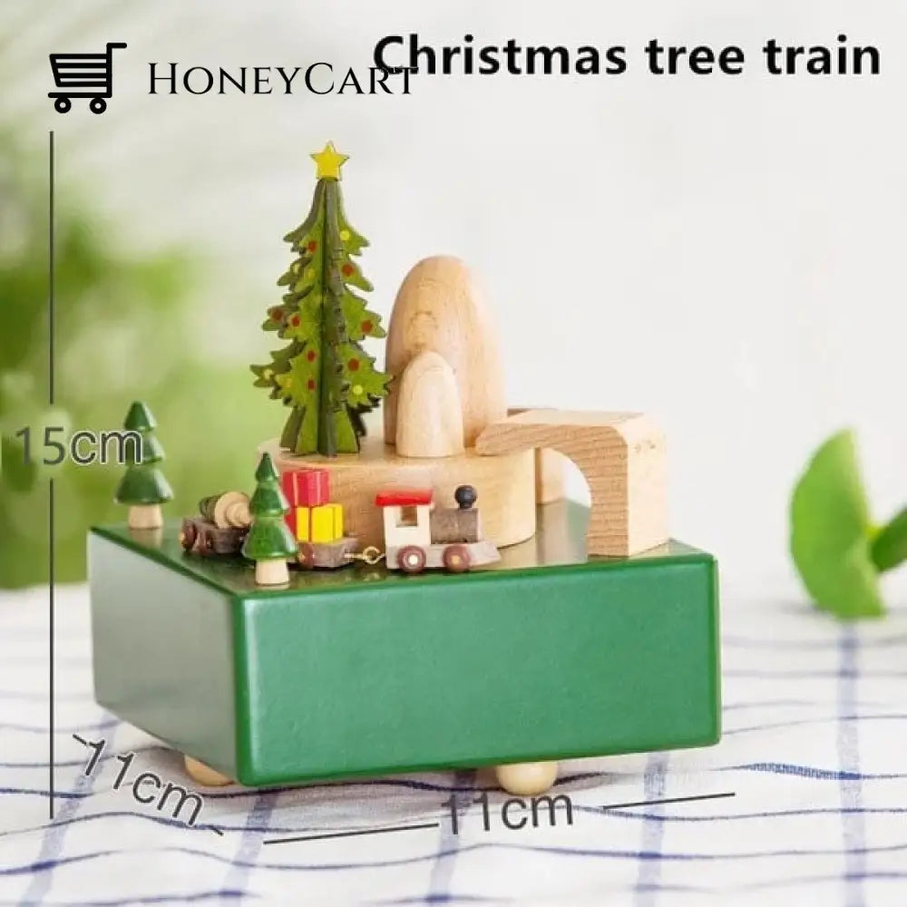 2022 Early Christmas Promotion-Handmade Wooden Rotating Music Boxes Tree Train