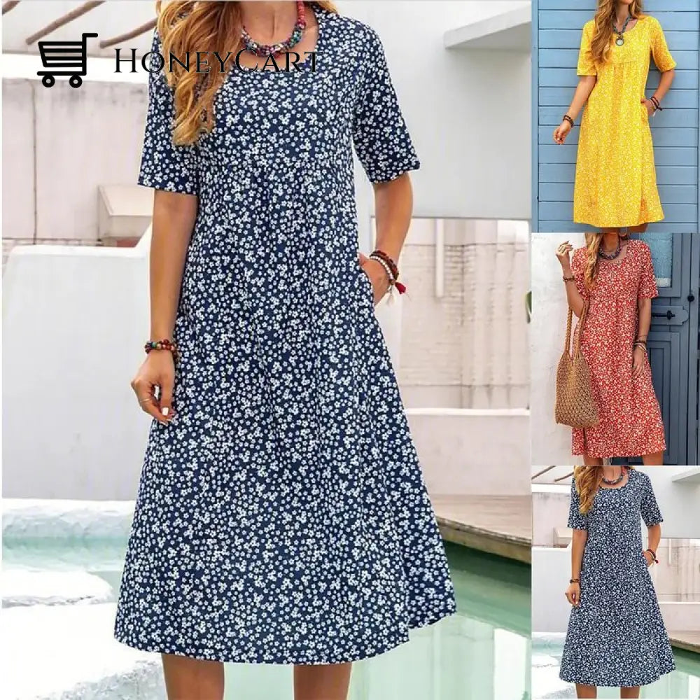 2022 Mothers Day Promotion 49% Offwomen Floral Pockets Plus Size Midi Dress