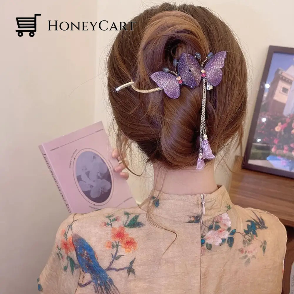 2022 New Arrival- Ins Style Elegant Hairpin (Buy 4 Get 10% Off) Purple Butterfly Tassel