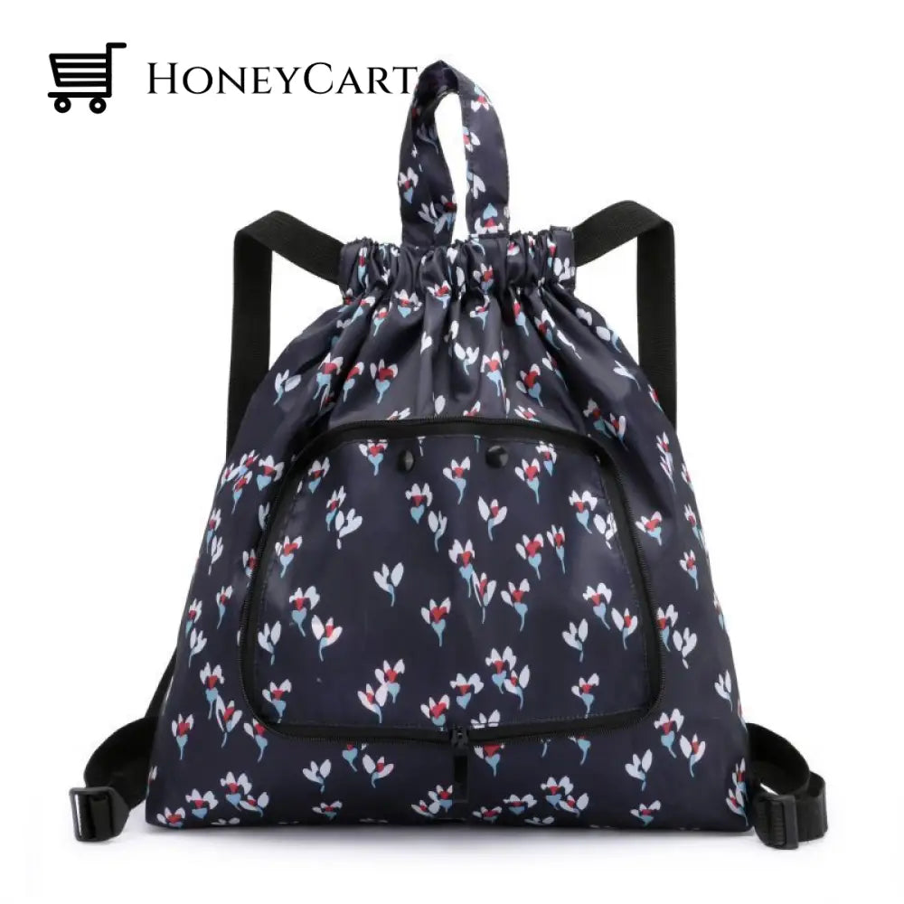 2022 New Foldable Large Capacity Travel Backpack Black Flower