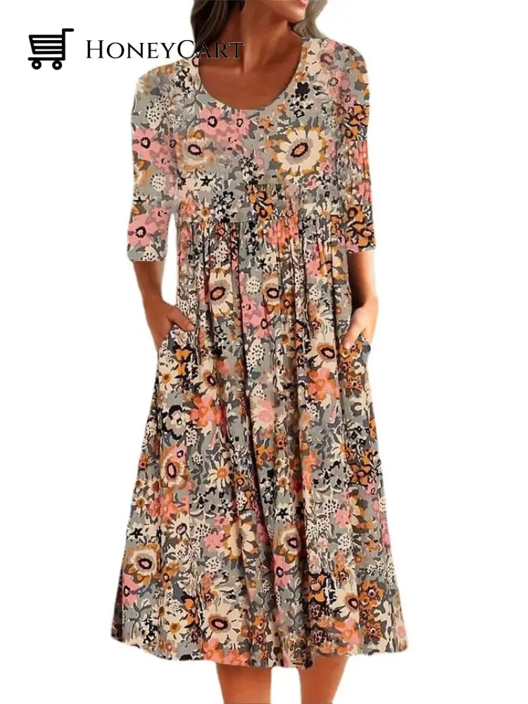 2022 Sale Now-50% Floral Days Front Pocket Prairie Midi Dress