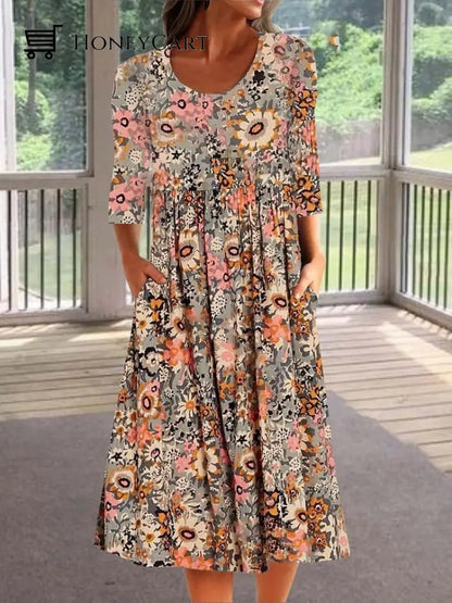 2022 Sale Now-50% Floral Days Front Pocket Prairie Midi Dress