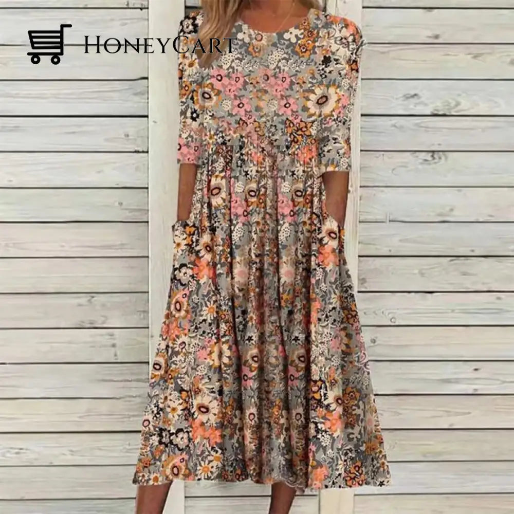 2022 Sale Now-50% Floral Days Front Pocket Prairie Midi Dress