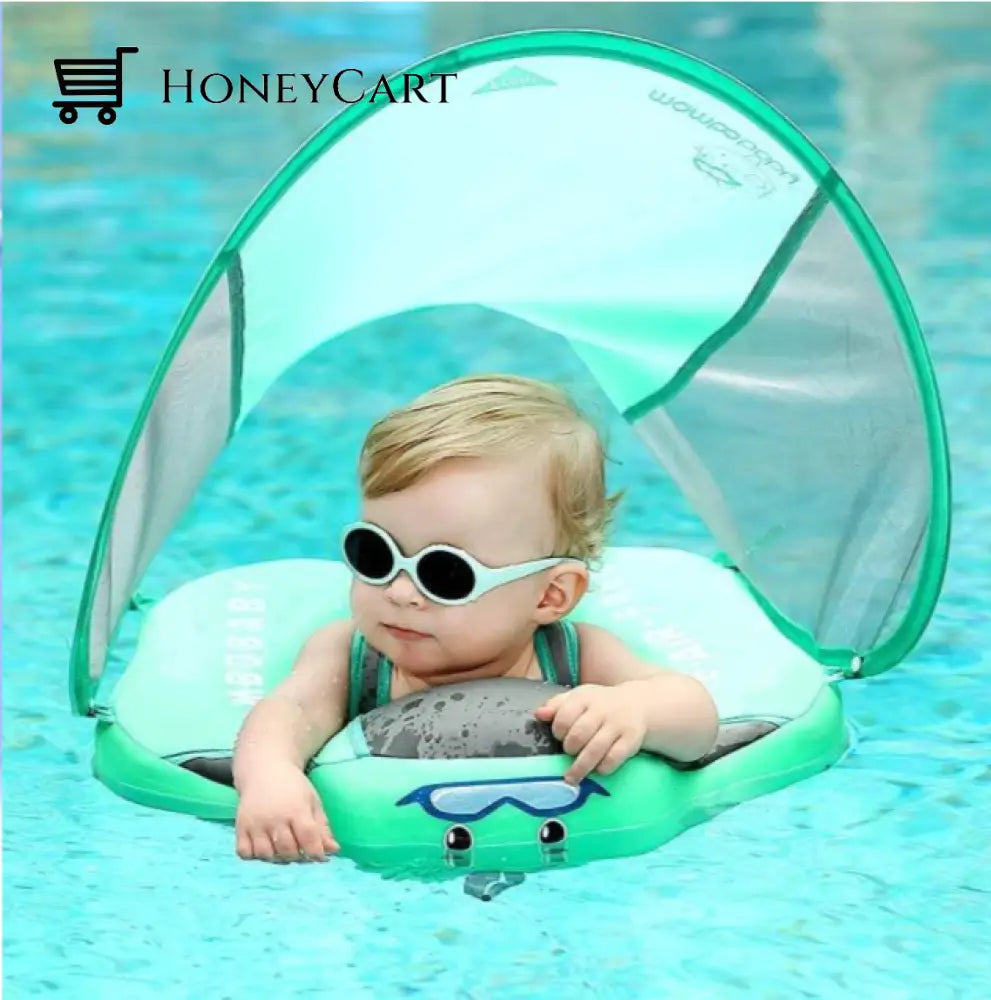 2022 Smart Swim Trainer Baby Airless Float Ring With Upf50+ Canopy With Roof / Green Mambo Kids Toys