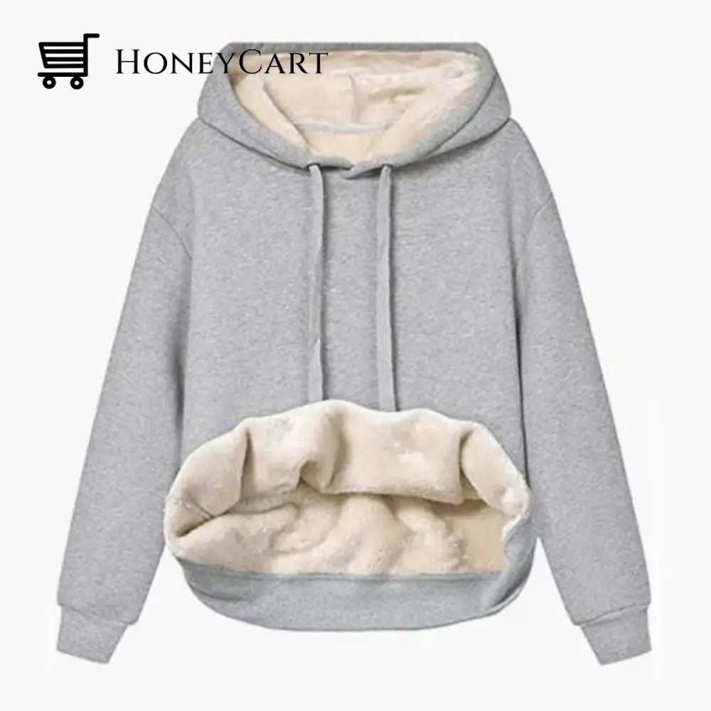 2022 Winter Womens Warm Lambswool Hooded Sweatshirt Coat Light Grey / S Women\
