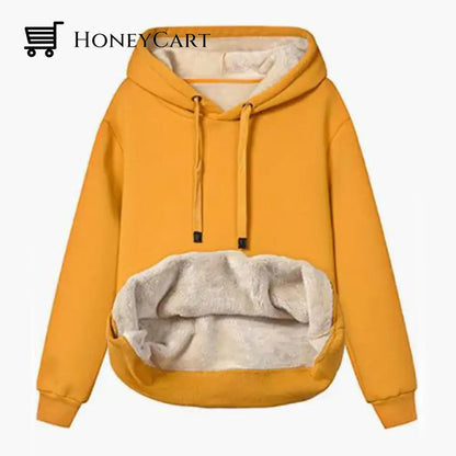 2022 Winter Womens Warm Lambswool Hooded Sweatshirt Coat Yellow / S Women\