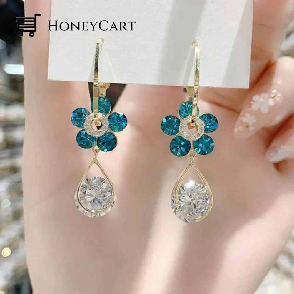 2023 Fashion Flower Crystal Earrings Blue / Purple Tool