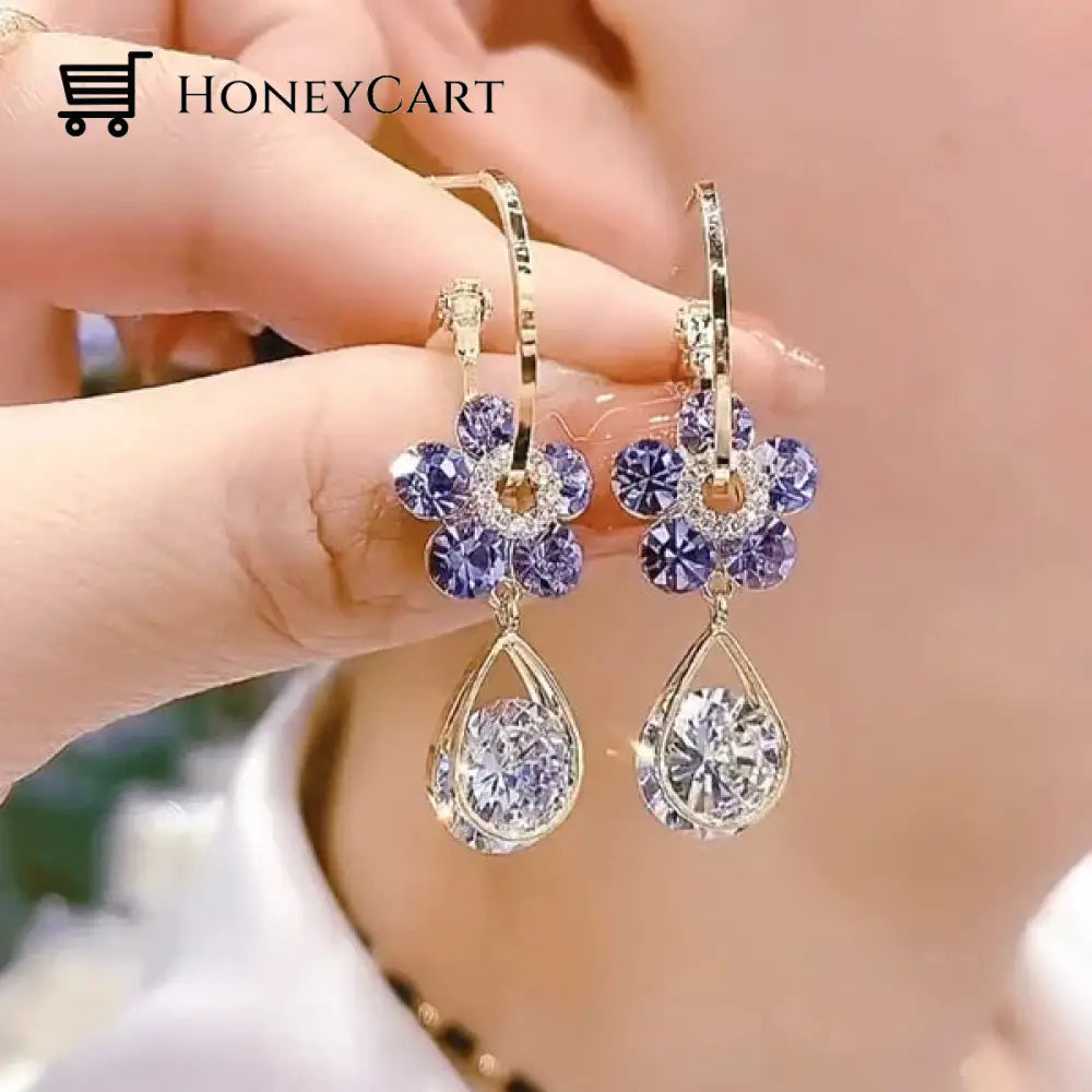 2023 Fashion Flower Crystal Earrings Purple / Tool