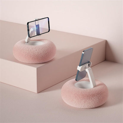 Fuzzy Pillow Phone Holder with Snack Bowl