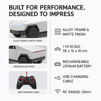 Tesla CyberTruck Remote Control Alloy Car Toy - 1:24 Scale Electric Vehicle Model for Kids & Adults, Perfect for Indoor & Outdoor Play