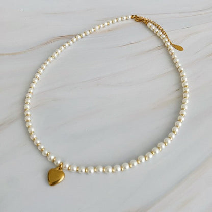 Pearl And Gold Bauble Heart Necklace