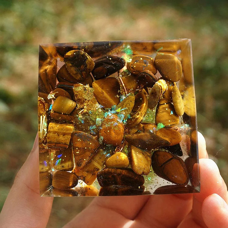 Tree of Life Peridot With Tiger Eye Orgone Pyramid