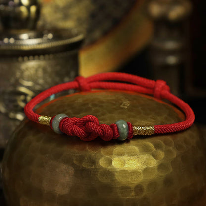 Red String Jade Luck & Good Fortune Knot Braided String Bracelet