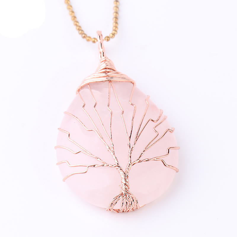 Natural Quartz Crystal Tree Of Life Necklace