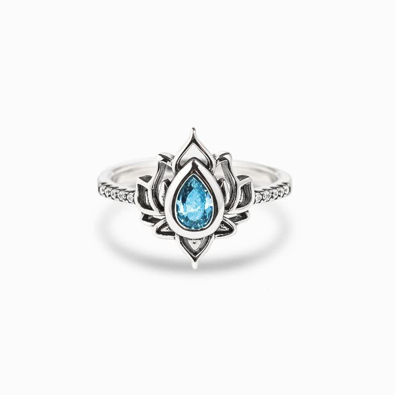 925 Sterling Silver Lotus Zircon Blessing Protection Ring