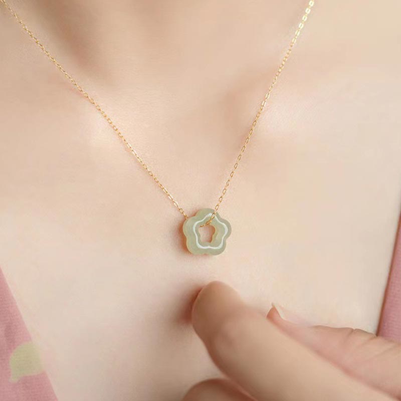 Dainty Hetian Jade Cyan Jade Floral Charm Necklace