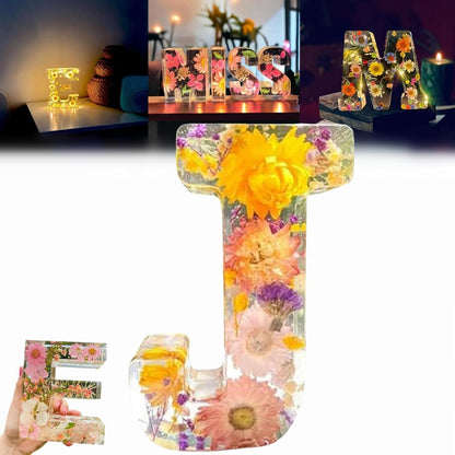 Resin Dried Flower Printed Letters LED Night Light