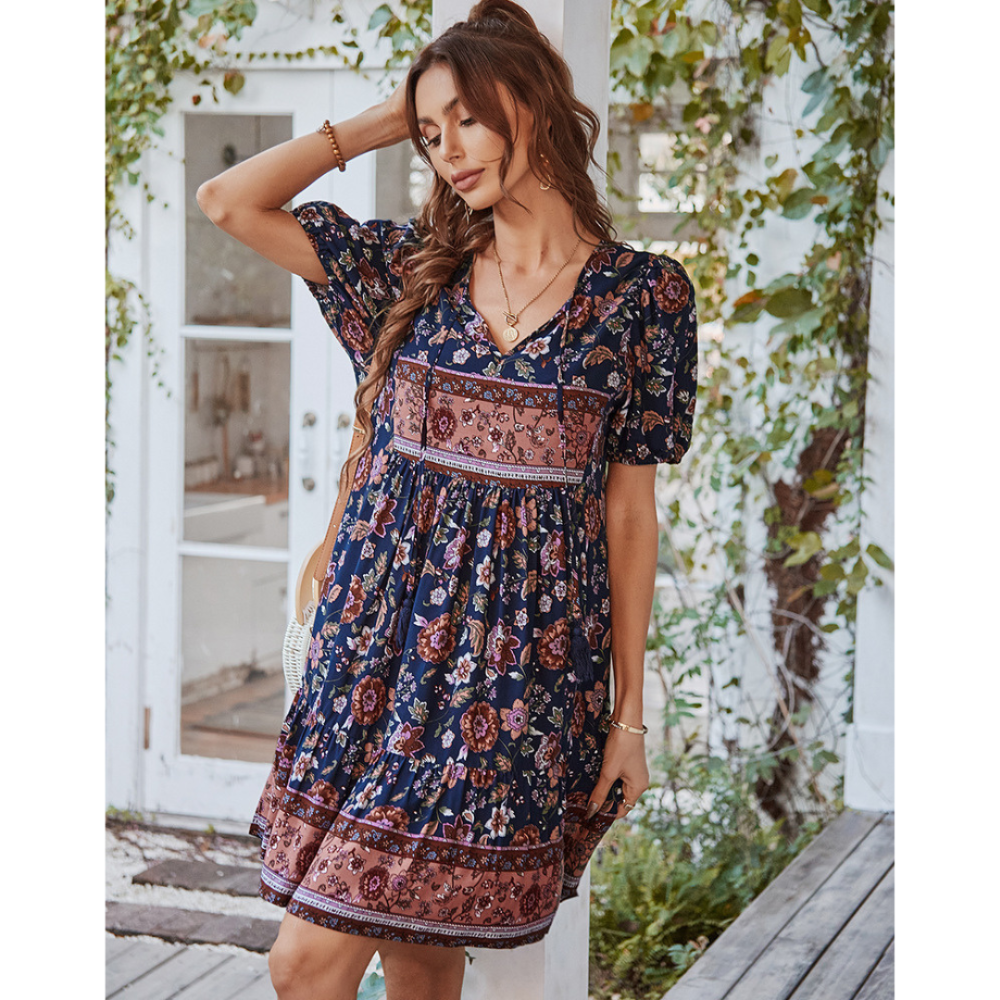 Women Boho Printed Short Dress