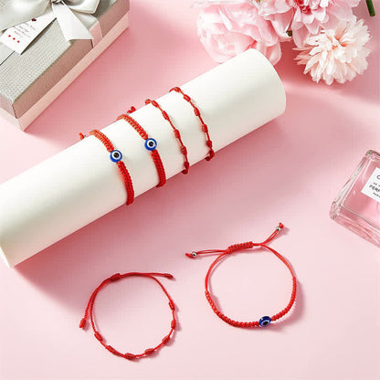 Evil Eye Seven Knot Red String Protection Bracelet (4 Pieces)