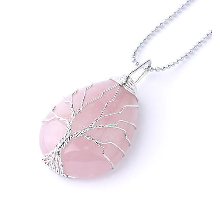 Natural Quartz Crystal Tree Of Life Necklace