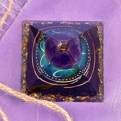 Aries Amethyst Sphere With Obsidian Zodiac Orgone Pyramid