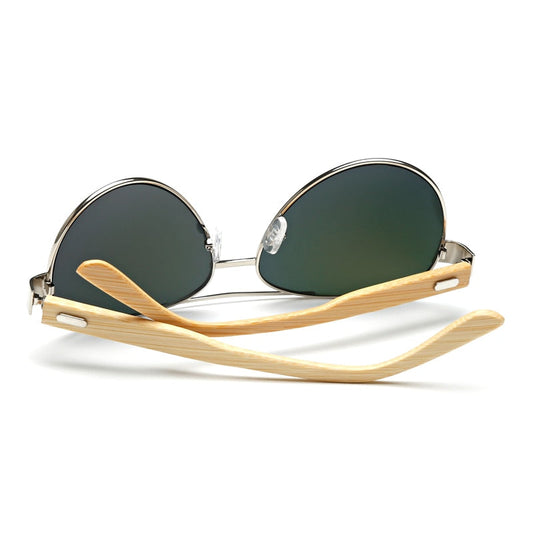 Bamboo Sunglasses Pilot Wooden Metal Brand Designer Mirror