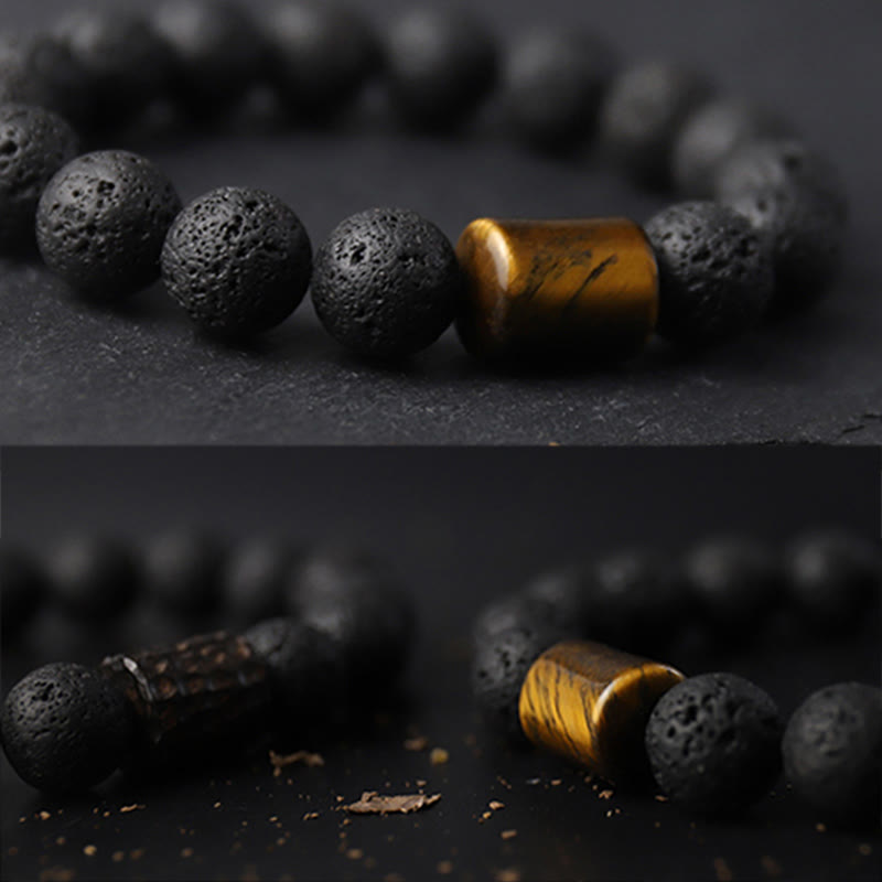 Lava Rock Ebony Wood Tiger Eye Support Healing Bracelet