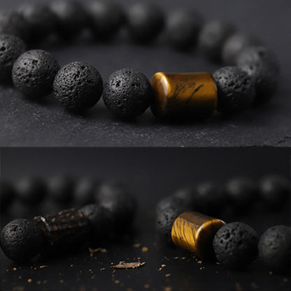 Lava Rock Ebony Wood Tiger Eye Support Healing Bracelet