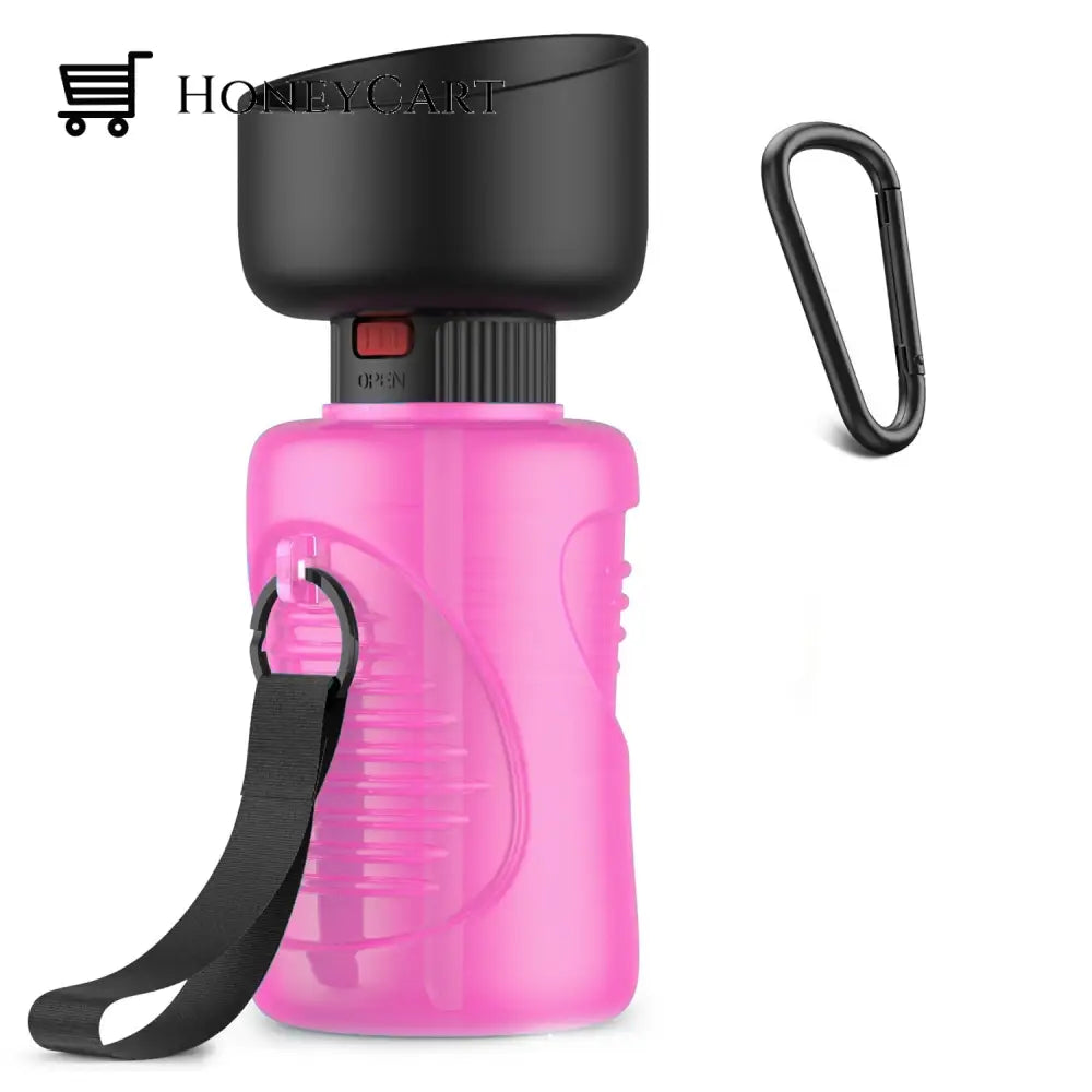 2In1 Foldable Travel Pet Water Bottle Pink 500Ml Bowl Mats