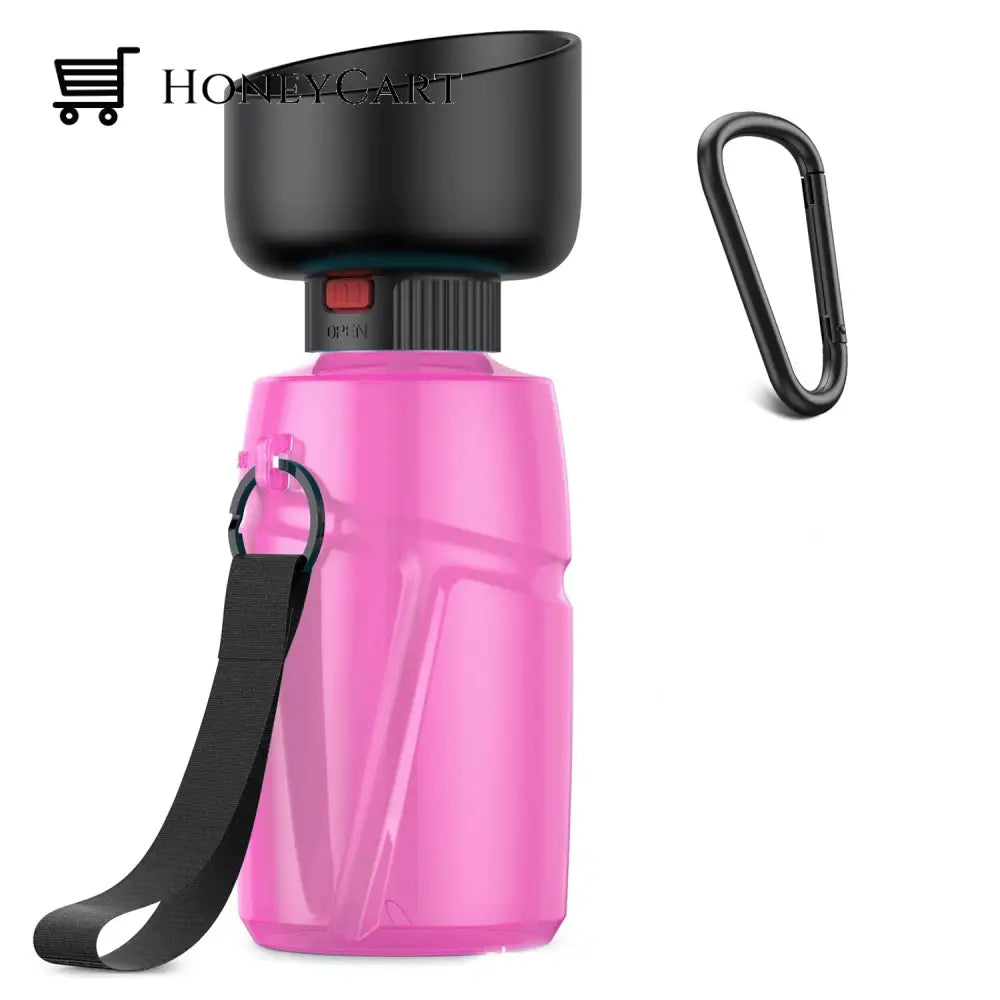 2In1 Foldable Travel Pet Water Bottle Pink 600Ml Bowl Mats