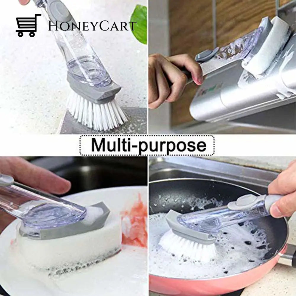 3 In 1 Washing Scrubber Brush With Refill Liquid Soap Utensils