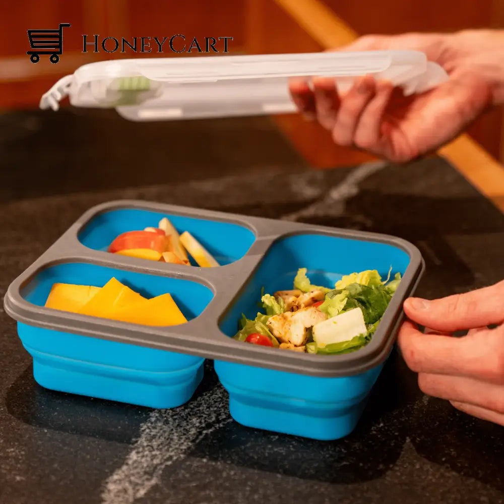 3 Pack | Blue Collapsible Meal Container Storage