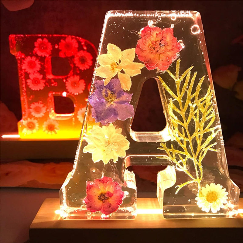 Resin Dried Flower Printed Letters LED Night Light