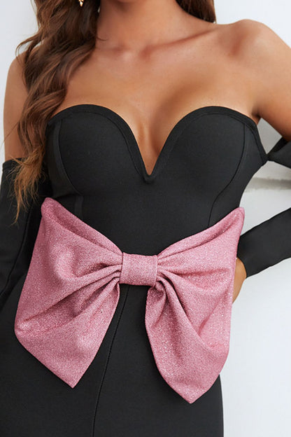 Contrast Bow Detail Sweetheart Neck Jumpsuit
