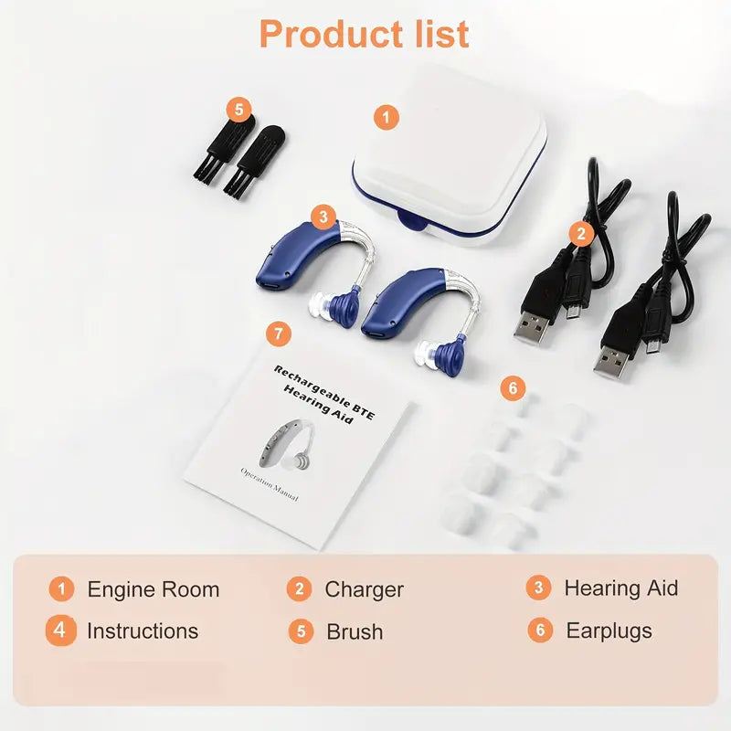 1 Pair-Hearing Aids For Seniors Rechargeable With Invisible Hearing Aid-BTE Rechargeable Hearing Aids