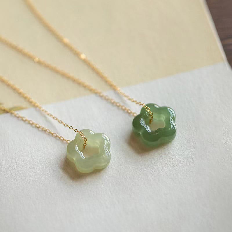 Dainty Hetian Jade Cyan Jade Floral Charm Necklace