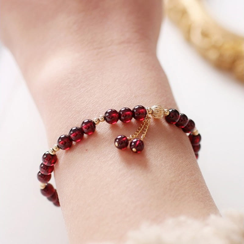 14K Gold Natural Garnet Calm Bracelet