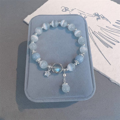 Cat's Eye Moonstone Butterfly Star Charm Support Bracelet