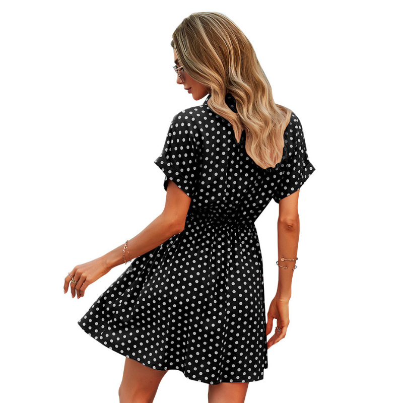 Polka Dots Knee Length Waist Belt Tie Dress