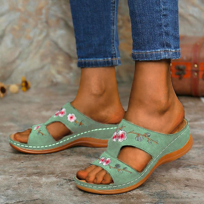 Domina Flower Embroidered Vintage Casual Wedges Sandals