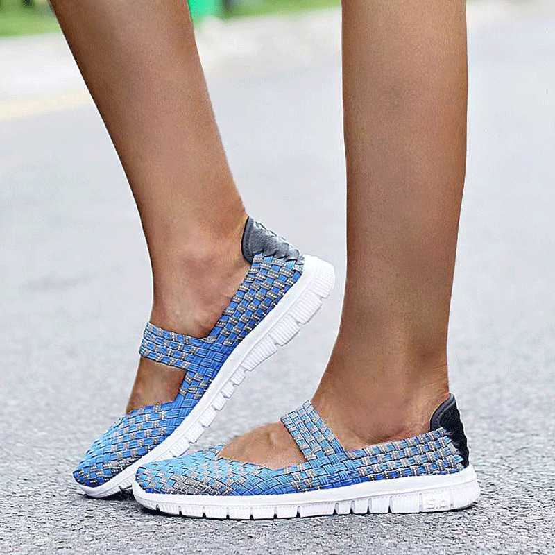 Neriah Breathable Elastic Band Woven Light Flat Shoes