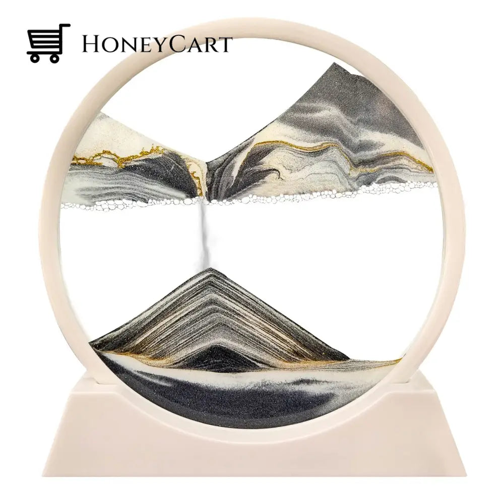3D Hourglass Deep Sea Sandscape Black Gold / 7 Inch White