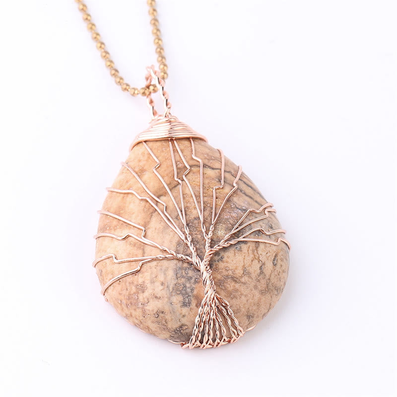 Natural Quartz Crystal Tree Of Life Necklace