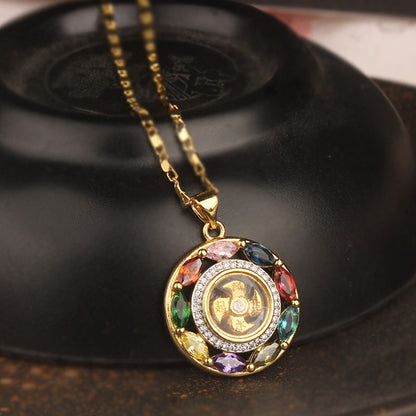 Colorful Zircon Wealth Luck & Prosperity Rotation Bracelet Necklace Pendant